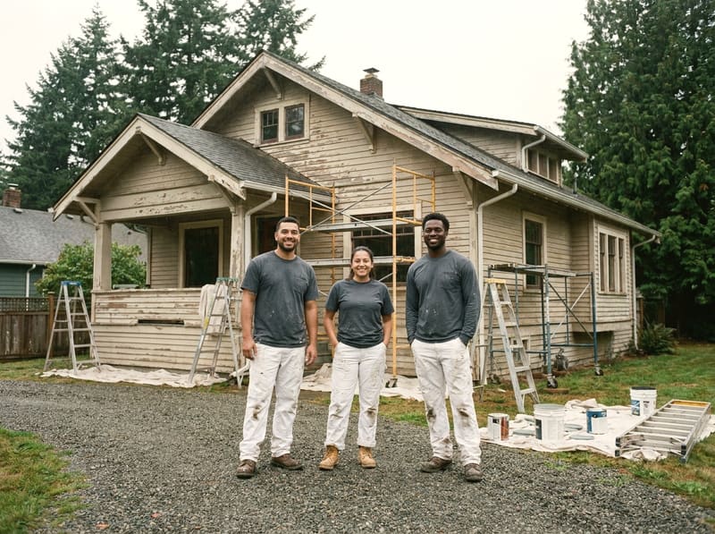 The Bellingham Painting Co. crew on-site at a Craftsman exterior repaint