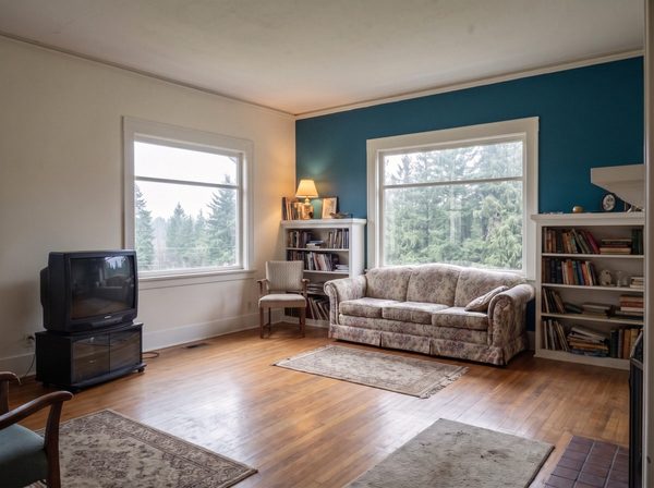 Same living room after painting with an accent wall